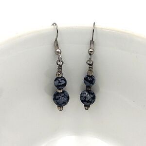 Hand Wired Snowflake Obsidian Bead Earrings